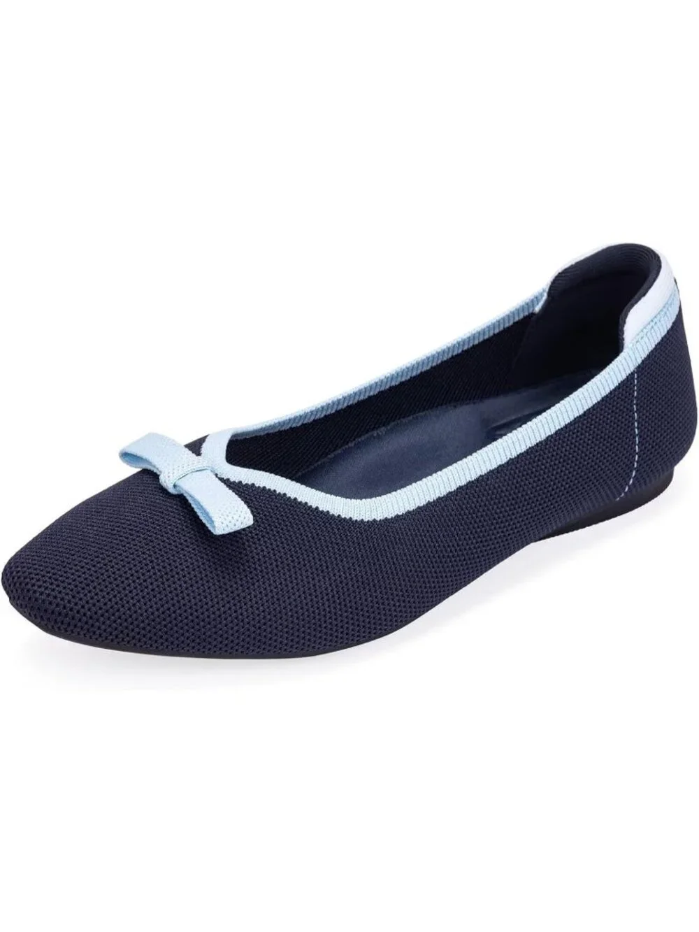 Frank Mully Women's Navy Blue Rubber Knit Squared Toe Bow Slip On Ballet Flats